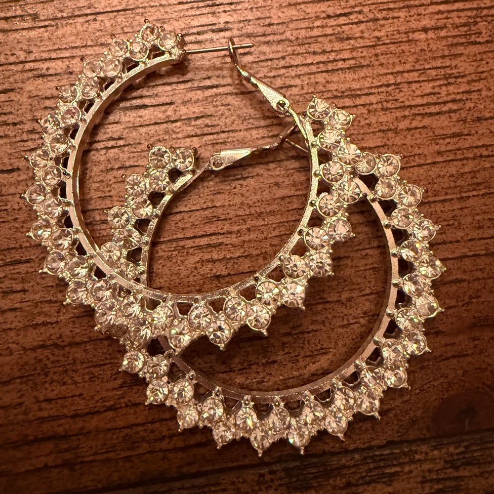 Elegant Hoop Earrings Faux Diamonds Costume Jewelry Date Night Event Work